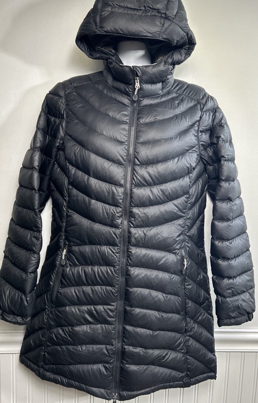LL Bean Womens XS Ultralight Stow 850 Down Hooded Coat Black Downtek Puffer